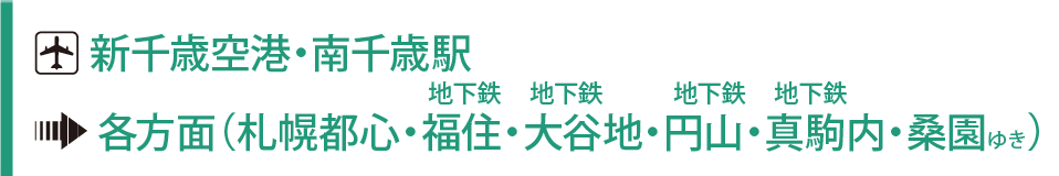 新千歳空港・南千歳駅→各方面（札幌都心・地下鉄 福住・地下鉄 大谷地・地下鉄 円山・地下鉄 真駒内・桑園 ゆき）