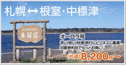 札幌⇔根室・中標津 オーロラ号 早い！安い！快適！旅行にビジネスに最適！回数券利用でもっとお得に！ 《片道》8,200円〜